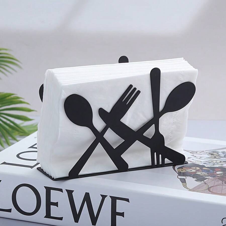 1pc Black Knife & Fork Napkin Holder For Home Kitchen, Cafe, Restaurant Dining Table, Metal Napkin Holder, Paper Towel Dispenser - Multicolor - View 1
