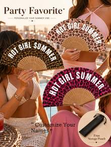 Custom Text Leopard Print Party Fans, Bulk Folding Paper Fan, Party Favors, Festival Decor - Multicolor - View 1