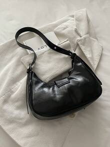 New Vintage Fashion Faux PU Leather Crescent Bag, Metal Belt Buckle, Y2K Style Rivet Decor, Zipper Closure, Lightweight Minimalist, Small Capacity Soft Texture Shoulder Underarm Bag, Suitable For Women's Daily Life, Casual, Commute, Work, Vacation And Student Use - Black - View 5