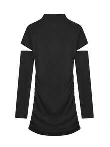Sexy Slim Fit Knit Bodycon Dress For Women, Autumn/Winter Inner Layer, Detachable Sleeves - Black - View 5