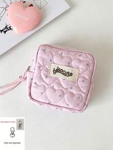 Polka Dot Heart Mini Square Sanitary Pad Storage Bag, Polka Dot Pattern Mini Cosmetic Bag Sanitary Pad Storage Pouch, Women's Coin Purse, Multi-Functional Portable Toiletry Bag Wallet - Multicolor - View 11