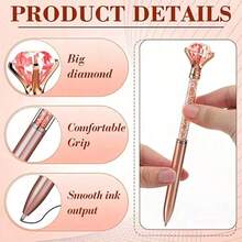 10pcs Shiny Crystal Ballpoint Pens, Rotatable, Medium Tip, Suitable For Wedding, Office, School And Valentine's Day Gifts, Random Color - Sets - View 3
