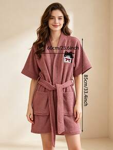 1 chiếc áo choàng tắm nỉ nhẹ cho nữ và bé gái, áo choàng spa kiểu kimono ngắn, nhanh khô, mềm mại và thấm hút tốt sau khi tắm - Áo choàng tắm tay ngắn vải nhung ngô họa tiết mèo cà phê - Xem 2