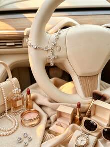 1pc Crystal Virgin Mary Rhinestone Cross Pendant, Elegant Women's Car Interior Decor Hanging Ornament, Universal Decoration For Steering Wheel, Rearview Mirror And Handbag, Exquisite Religious Style Gift For Family And Friends - A - View 9