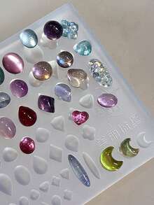 Multi‑Shape Gem Silicone Resin Mold, Moon Heart Oval Teardrop Shape DIY 3D Retro Gemstone Frame Nail Charms Mould For Handmade Press On Nails Manicure Accessories, UV Gel Nail Carving Molder, Making Tool - Multicolor - View 3