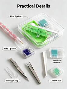 Diamond Painting Tool And Accessory Set, Includes Portable Storage Box, Ergonomic Diamond Pen, Square Wax Blocks And Bead Sorting Tray, Adult Beginner Craft Kit, Available In Pink, Blue, Green - Sets - View 6