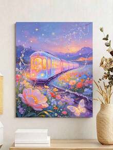 Adult Digital Oil Painting, Crystal Train DIY Acrylic Oil Painting Kit, Canvas Material Includes Drawing Tools, Adult Digital Oil Painting Set, Home Decor Painting. - Sets - View 3