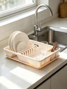 1‑Piece Dish Rack, For Divided Storage Of Bowls, Plates, Chopsticks And Spoons. Comes With A Water‑Drip Tray For Quick Water Draining. Stable Placement And Neat Storage. - Random Color - View 1