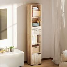Estante para livros, prateleira, unidade de armazenamento com gaveta e compartimentos abertos, 30 x 24 x 158 cm, natural - A - Ver 4