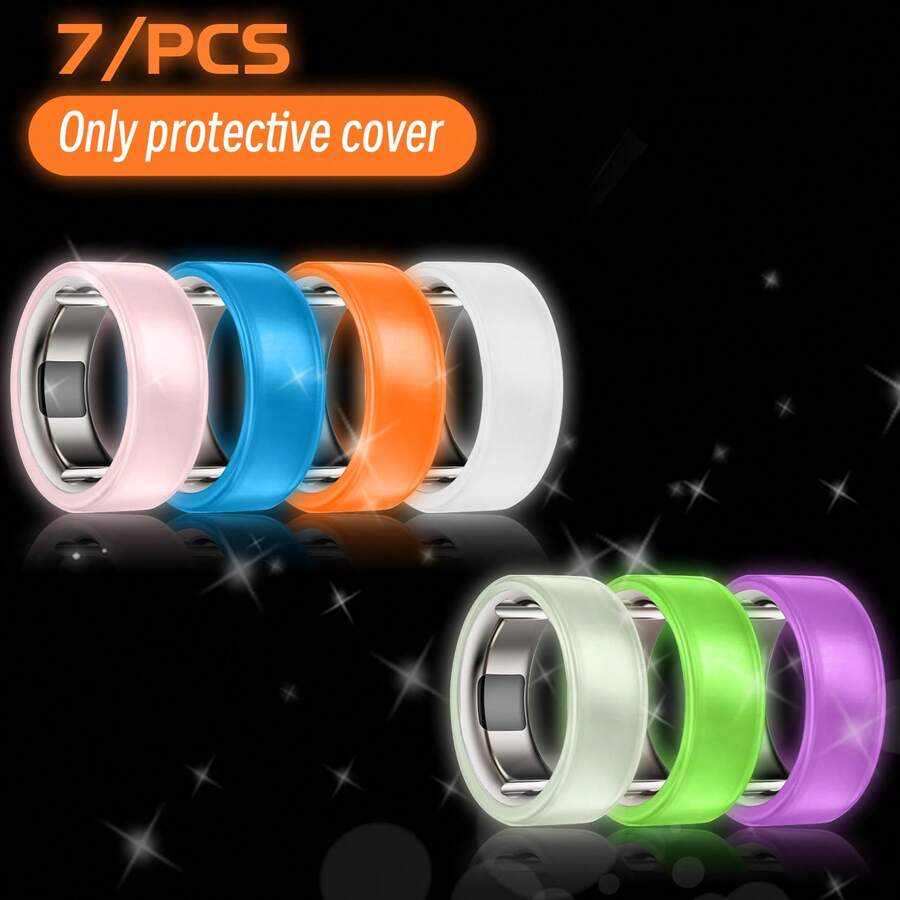 7入組智慧戒指矽膠保護套,相容 Oura Ring Gen 3 / Gen 4 與 Galaxy Ring,柔軟防刮戒指套,螢光配件 - 查看 1