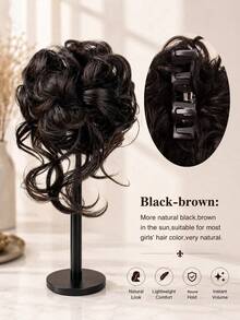 1pc Natural Fluffy Messy Bun Hair Extension With Long Curly Strands, Synthetic Claw Clip Bun Hairpiece, Voluminous Updo Hair Accessory For Women - Multicolor - View 15