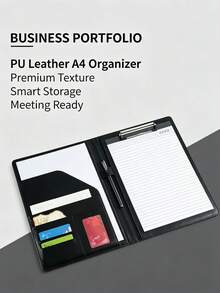 A4 PU Leather Portfolio Folder 24.5*33.5cm, Multi-Pocket Business Document Organizer With Card Slots, Pen Holder & Writing Pad, Conference Meeting Portfolio, Office Work & Business Interview Document Binder - A4 - View 5