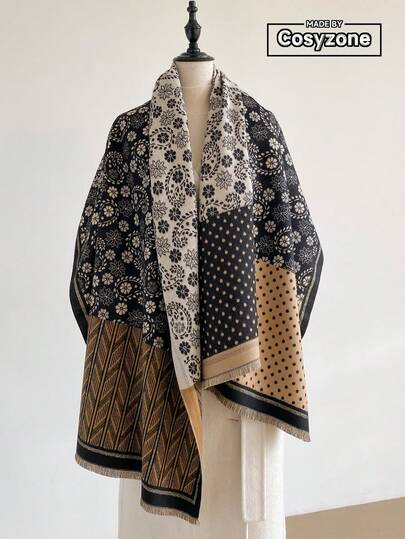 1pc Faux Cashmere Elegant Paisley Floral Pattern Jacquard Warm Scarf For Women, Air Conditioning Room Blanket, Autumn/Winter Outdoor Travel Cold Protection Neck Warmer Decorative Scarf Shawl Dual Use, Suitable For Daily Matching, First Choice For Gifts