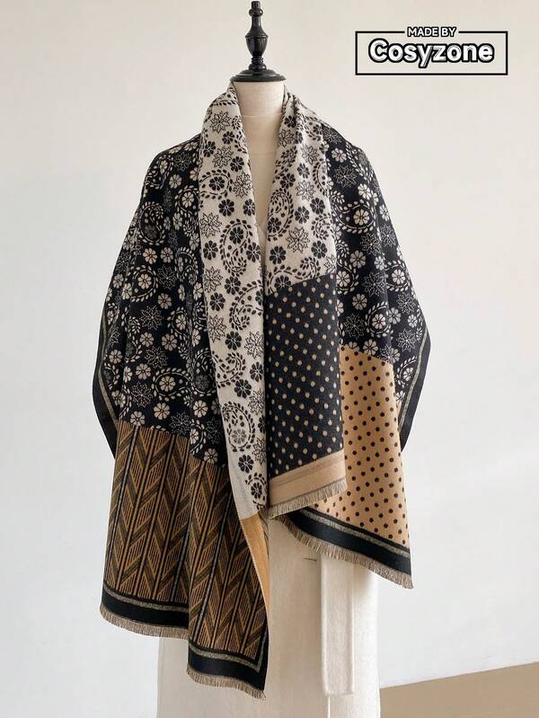 1pc Faux Cashmere Elegant Paisley Floral Pattern Jacquard Warm Scarf For Women, Air Conditioning Room Blanket, Autumn/Winter Outdoor Travel Cold Protection Neck Warmer Decorative Scarf Shawl Dual Use, Suitable For Daily Matching, First Choice For Gifts