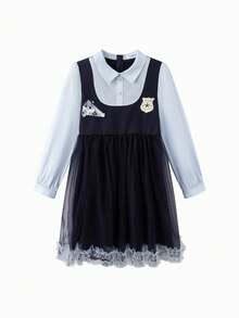 Balabala Spring Autumn Long‑Sleeve Dress Pretty Casual Outfit For Girls - Blue Tint - View 4