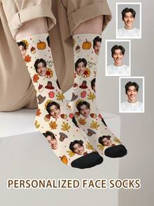 1 Pair Customizable Men's Mid-Calf Socks With Face Pattern, Can Print Any Face On Socks, Personalized Photo Socks, Fun Custom Image Mid-Calf Socks, Suitable For Valentine's Day, Birthday, Gift-Giving, Thanksgiving And Other Occasions, Personalized Customization - Multicolor - View 3