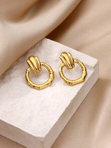 3 Pairs Fashion Irregular Round Earrings For Women Stainless Steel Geometric Earrings Wedding Party Jewelry Gifts - Gold - View 8