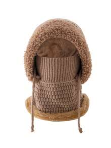 Winter Balaclava Hat For Women Men, Fleece Lined Knit 3‑In‑1 Warm Hooded Hat With Face Mask Neck Warmer, Windproof Drawstring Winter Hat For Outdoor Skiing Cycling - A - View 4