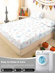 1pc Halloween & Thanksgiving Ghost Pumpkin Print Fitted Sheet, Silent Non-Slip, Machine Washable, Durable & Easy Care, All Season, Suitable For Multiple Bed Sizes, Home, Dorm, Apartment, Guest Room, Rental, Bedroom Decor & Holiday Gift - Multicolor - View 7