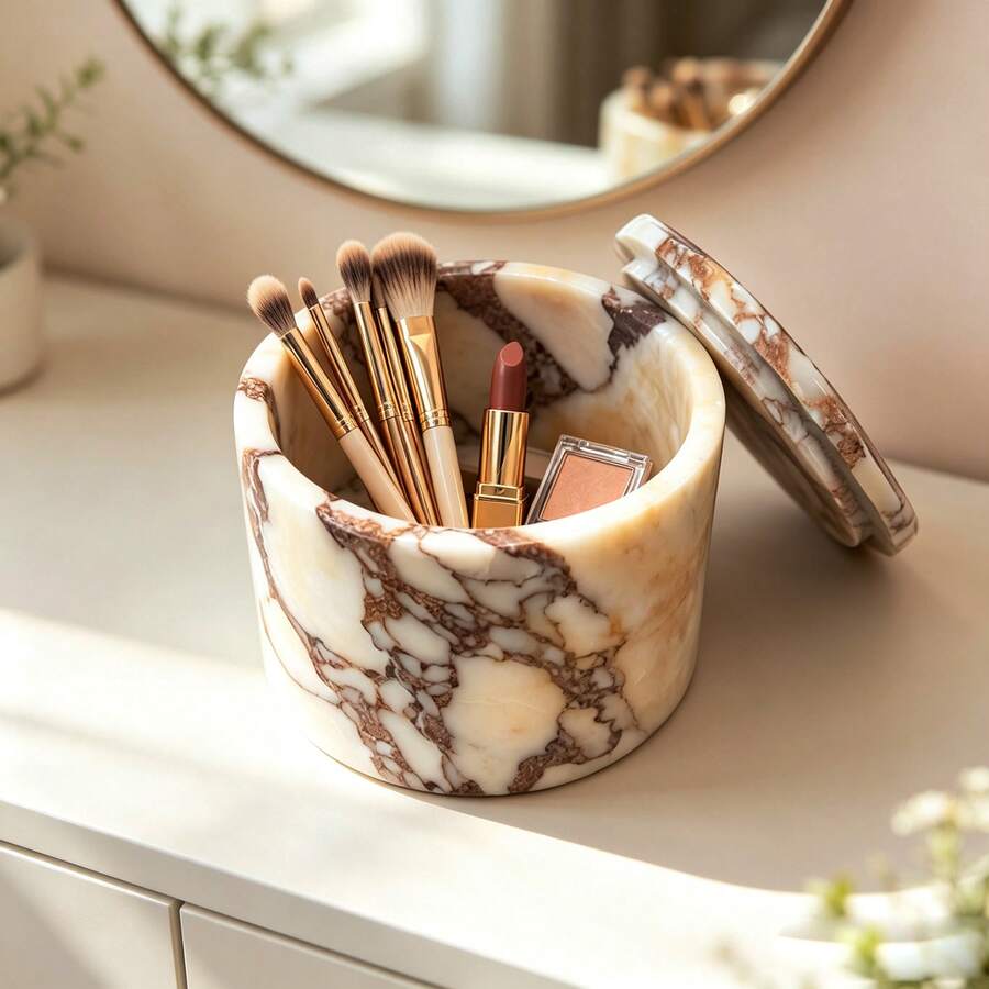 Marble Storage Jar Jewelry Organizer Makeup Tool Holder Aromatherapy Decor Bathroom Storage Canister Premium Atmosphere Decorative Item Vintage Style Ornament - View 1