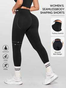 Women's Solid Color High Waist Fashionable Fitness Shaping Leggings - Black - View 1
