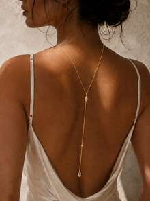 Sexy Water Drop Back Chain European And American Bridal Tassel Necklace Body Chain - Gold - View 1