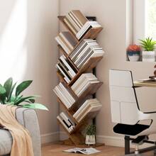 Boekenkast in boomvorm met 9 planken, industriële opbergkast met stalen frame, 50x24x136cm, rustiek bruin - A - Bekijken 4