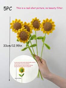 10件手工鉤編向日葵禮物，永生仿真編織向日葵，微笑逼真編織向日葵，保鮮花，最適合父親節、生日、婚禮、畢業、教師節、返校季給男孩女孩的禮物 - 彩色 - 查看 13
