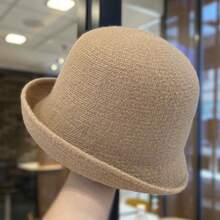1pc Vintage Acrylic Solid Color Knitted Hat, All-Season Rolled Brim Bucket Hat, Korean Style - Rolled Brim Hat - View 13