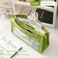 Back‑To‑School 6‑Layer Large Capacity Pencil Case, Macaron Solid Color Expandable Foldable Pen Bag With Pen Slots, Japanese‑Korean Style School Stationery - Various - View 6
