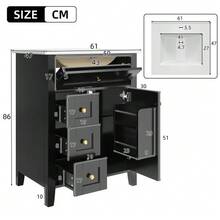 61 Cm Freestanding Bathroom Vanity, Glossy Green Lacquer, With Flip-Down Drawer, Two Sliding Drawers And A Single Door With Shelves – Faucet Not Included - Black - View 5