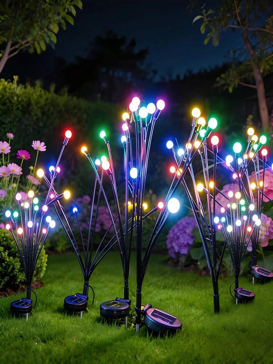 2pcs Solar Garden Lights, Star Burst Swaying Lights - Sway With The Wind, Outdoor Decorative Solar Lights, RGB Color Changing Lights, Suitable For Yard, Patio, Pathway Decoration