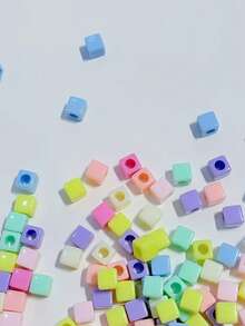 200pcs Mixed Color Acrylic Square Macaron Large Hole Beads, DIY Phone Charm Accessories, Random Mixed Colors - Multicolor - View 3