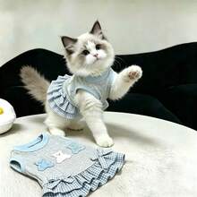 1pc Grey Pet Dress, Casual Breathable Cute Cat/Dog Vest With Bow, Suitable For Teddy Poodle And Other Small Pet Clothing - Grey - View 3