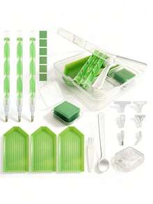 Diamond Painting Tool And Accessory Set, Includes Portable Storage Box, Ergonomic Diamond Pen, Square Wax Blocks And Bead Sorting Tray, Adult Beginner Craft Kit, Available In Pink, Blue, Green - Sets - View 11