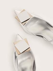 Women's New Fashion Polka Dot Elegant Patchwork Square Buckle Comfortable High Heel Sandals - Silver - View 4