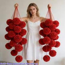 19pcs Handmade Paper Flower Balls, Suitable For Indoor/Outdoor Hanging Decoration, Outdoor Holiday Party Decoration, Photography Props, Spring Decoration, Valentine's Day Party Decoration, Romantic Wedding Photography Props - Red - View 10