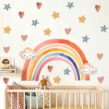 4/2pcs Stiker Dinding Pelangi Kartun Lucu, Bintang & Hati, Gaya Bohemian Stiker PVC Perekat Diri untuk Dekorasi Ruangan - Stiker Dinding Awan Meteor Pelangi - View 6