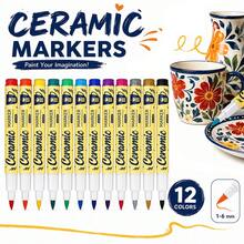 6-12 Colors Ceramic Graffiti Pen Set, Multi-Color Smooth And Even Writing, Layerable Graffiti Art DIY Colorful Waterproof Ceramic Pens, Suitable For Writing And Painting On Ceramic Surfaces Of Mugs, Plates, Vases And More - Multicolor - View 2