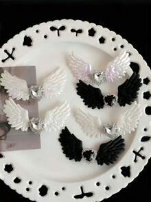 6PCS Sweet Cool Angel Wing Heart Rhinestone Hair Clips, Laser Holographic Feather Wing Hair Clips, Heart Gemstone Wing Hair Clips, Y2K Millennium Style Hot Girl Hair Accessories, Daily Exquisite Versatile Hair Clips - Multicolor - View 5