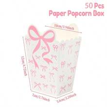 10/20/50pcs Sweet Pink Bow Popcorn Boxes, Mini Paper Bow Popcorn Bags, Macaron Color Candy Storage Boxes, Birthday Party, Pajama Party, Bridal Shower, Wedding, Movie Night, Party Favor Boxes - Pink - View 11