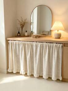 1pc French Country Semi-Sheer Ruffle Edge Cabinet Curtain Half Curtain, Suitable For Daily Home Kitchen Cabinet, Living Room, Bedroom, Holiday Party, Cafe, Restaurant Decor Atmosphere - Beige - View 4