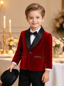 3 件套年轻男孩西装，夹克 + 裤子 + 领结，绅士装，秋冬 - 紅色 - 查看 3