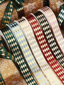 1 Roll 25 Yards Gold Foil Diamond Satin Ribbon, Suitable For DIY Crafts, Gift Wrapping And Holiday Decoration, Suitable For Halloween, Christmas, Graduation Season, Cake Box Packaging, Floral Decoration Bows, Wedding DIY Decoration - Multicolor - View 2
