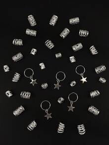 35 Pcs Silver Five-Line Star Mixed Hair Ring Set Women Girls Dress Up Headwear Hair Accessories - Silver - View 3