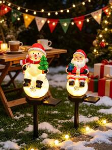 1pc Solar Powered Christmas Garden Stake Light, Snowman & Santa Claus Design, Waterproof LED Solar Pathway Light, Outdoor Yard Lawn Patio Christmas Holiday Decoration - Multicolor - View 4