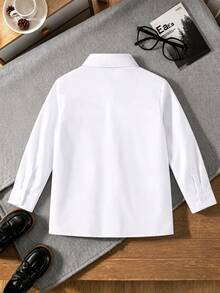 Tween Boys Classic White Long Sleeve Shirt With Contrast Stitching Chest Pocket Design, Suitable For Back To School, Weddings, Parties And Formal Occasions - White - View 4