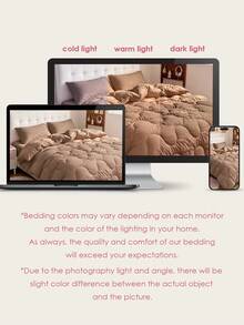 HONEYMOON 1pc Wavy Stitch Quilted Comforter, Polyester Fabric, Solid Color, Soft & Breathable, Wrinkle-Resistant, Down Alternative Bedding, T Q K Size, Suitable For Home And Dorm, Khaki - Khaki - View 9
