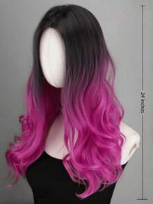 Ombre Black To Magenta Long Wavy Synthetic Wig For Women,28 Inch Middle Part Fluffy Curly Heat Resistant Wig For Daily Party Cosplay - Multicolor - View 8