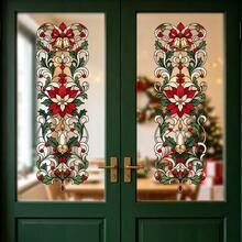 1/4pcs Reusable Christmas Flower Window Decals, Double-Sided Visible PVC Electrostatic Adsorption Glass Stickers, Suitable For Home, Kitchen, Dining Room, And Shop Decoration. - Multicolor - View 4